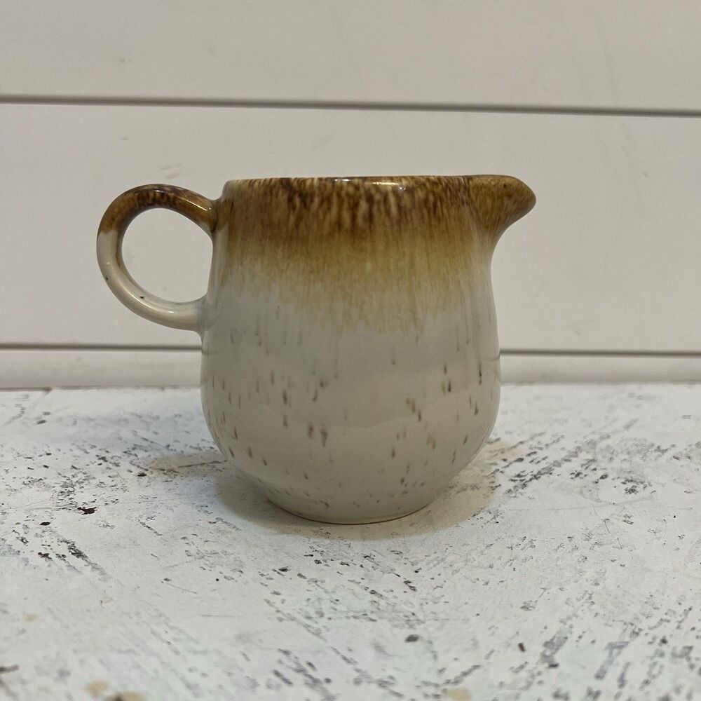 Vintage McCoy Creamer Drip Glaze 7020 Tan Cream Greystone 1970s Ceramic